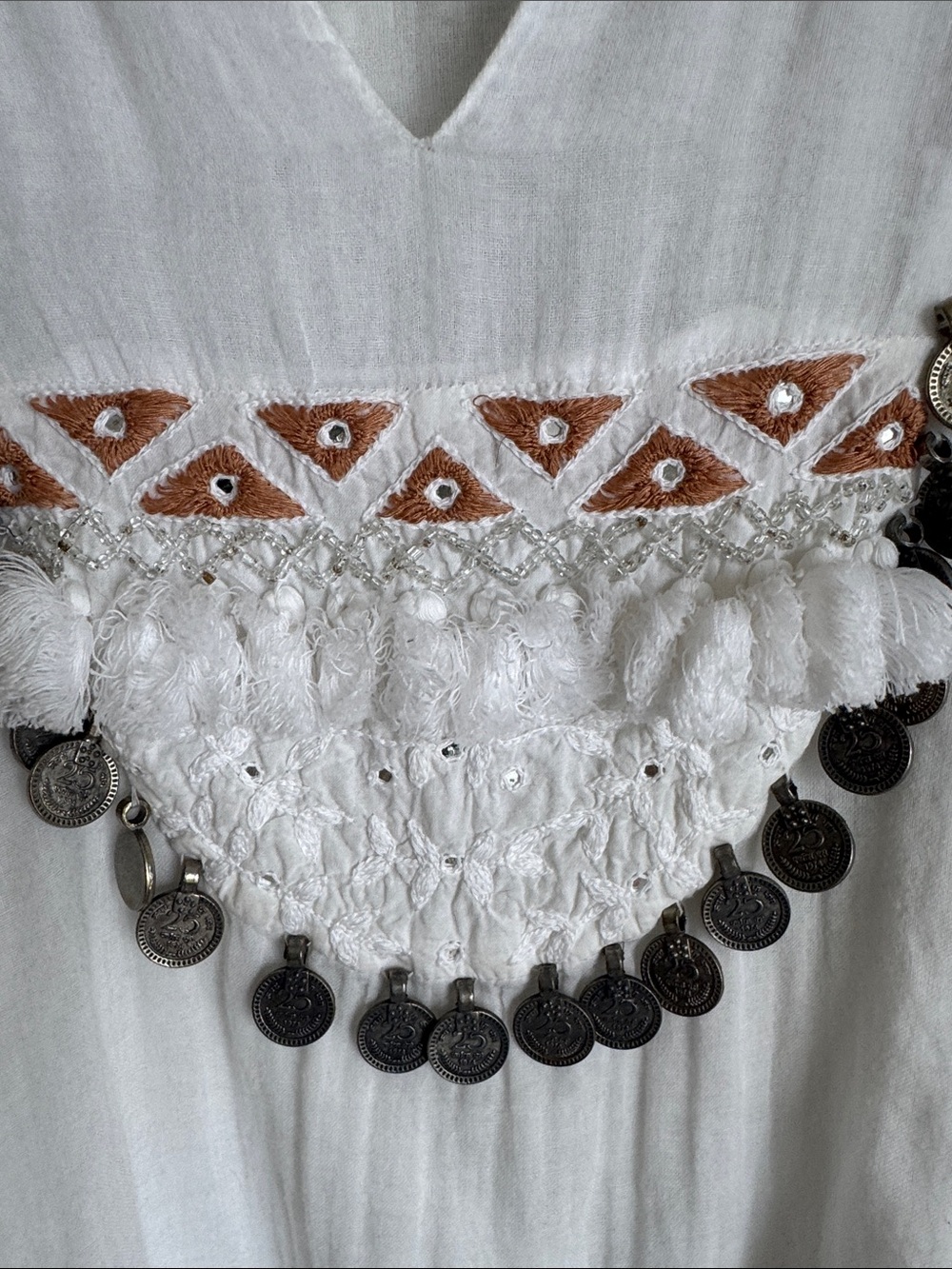 Mes Demoiselles Paris Ania White  Boho Peasant Blouse Coin Embellished Size 38 - Picture 7 of 13